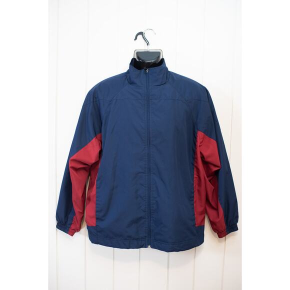 Vintage 90s Men's Graphite Sport Windbreaker Track Jacket Navy Burgundy Preppy S - Picture 1 of 9